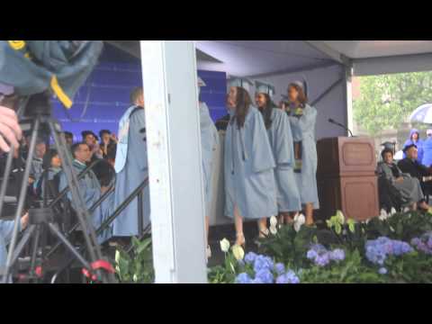 Emma Sulkowicz, CC &#039;15, walks across Columbia College Class Day stage with mattress