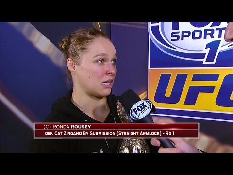 Ronda Rousey reacts after dominating Cat Zingano