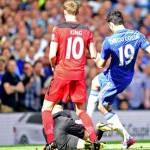 Chelsea's Diego Costa scores the opening goal of the game against Leicester in the Premier League