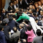 Japan parliament scuffles image